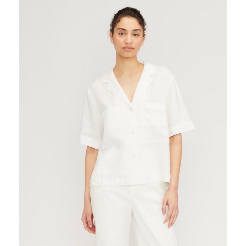Everlane Linen Short Sleeve Button Down Shirt White Boxy Pocket Top Large